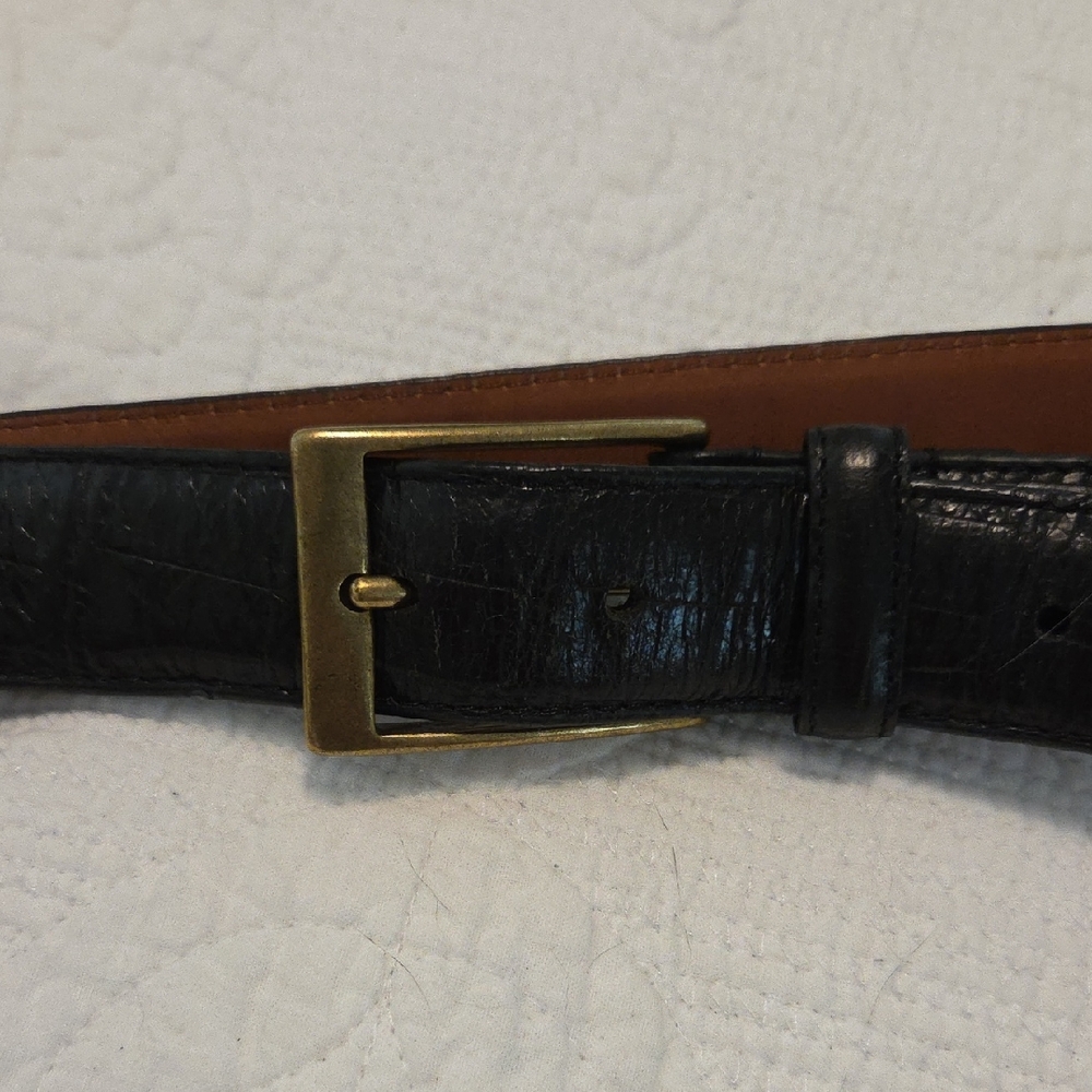 Men's Black Leather Belt with Gold Buckle